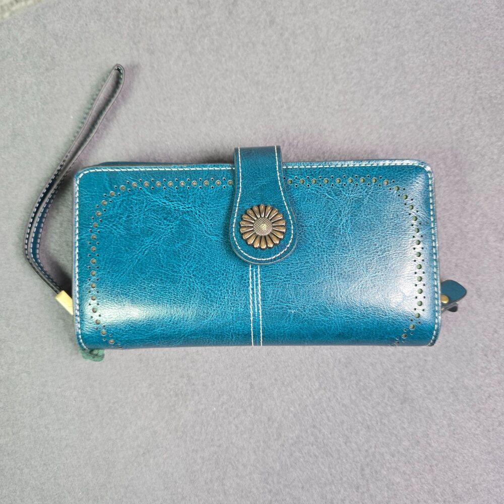 SENDEFN Wallet Leather Bifold Organizer Teal RFID Snap Zip Card Holder